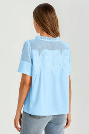 Womens Sky Blue Flowy Lace Blouses | CicyBell