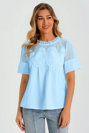 Womens Sky Blue Flowy Lace Blouses | CicyBell