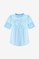 Womens Sky Blue Flowy Lace Blouses | CicyBell