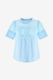 Womens Sky Blue Flowy Lace Blouses | CicyBell