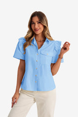 Womens Sky Blue Babydoll Button Down Shirts | CicyBell
