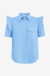 Womens Sky Blue Babydoll Button Down Shirts | CicyBell