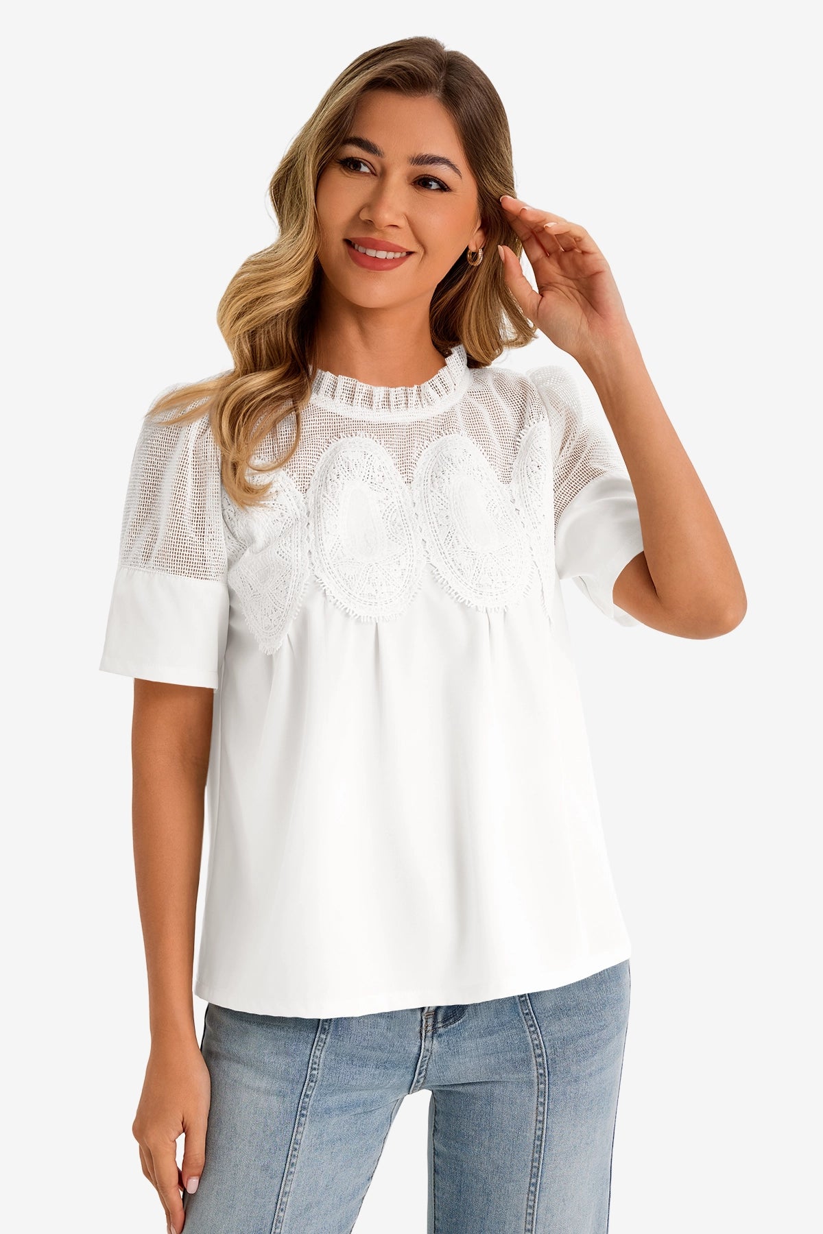Womens White Flowy Lace Blouses | CicyBell