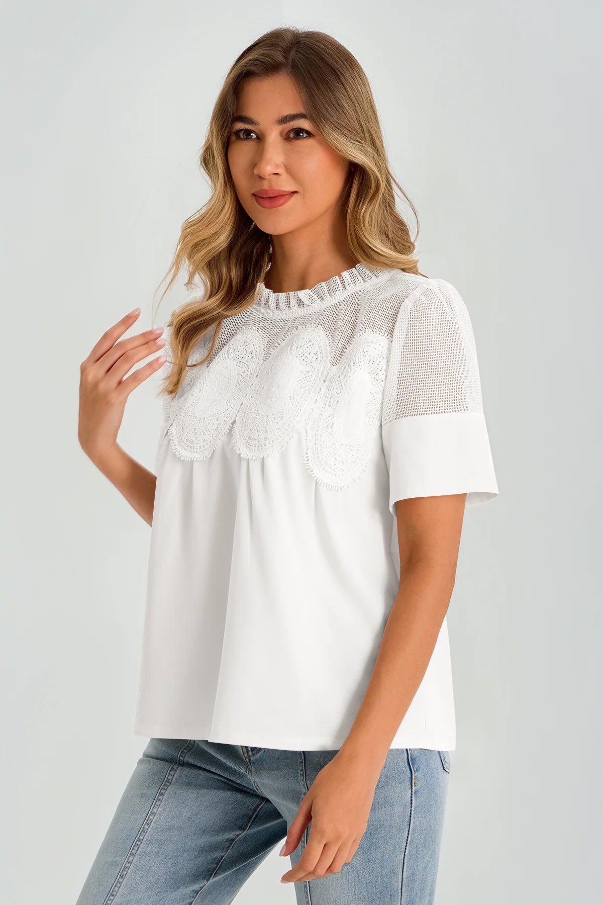 Womens White Flowy Lace Blouses | CicyBell