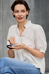 Womens White Puff Sleeve V Neck Blouse | CicyBell