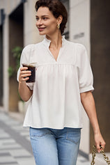 Womens White Puff Sleeve V Neck Blouse | CicyBell