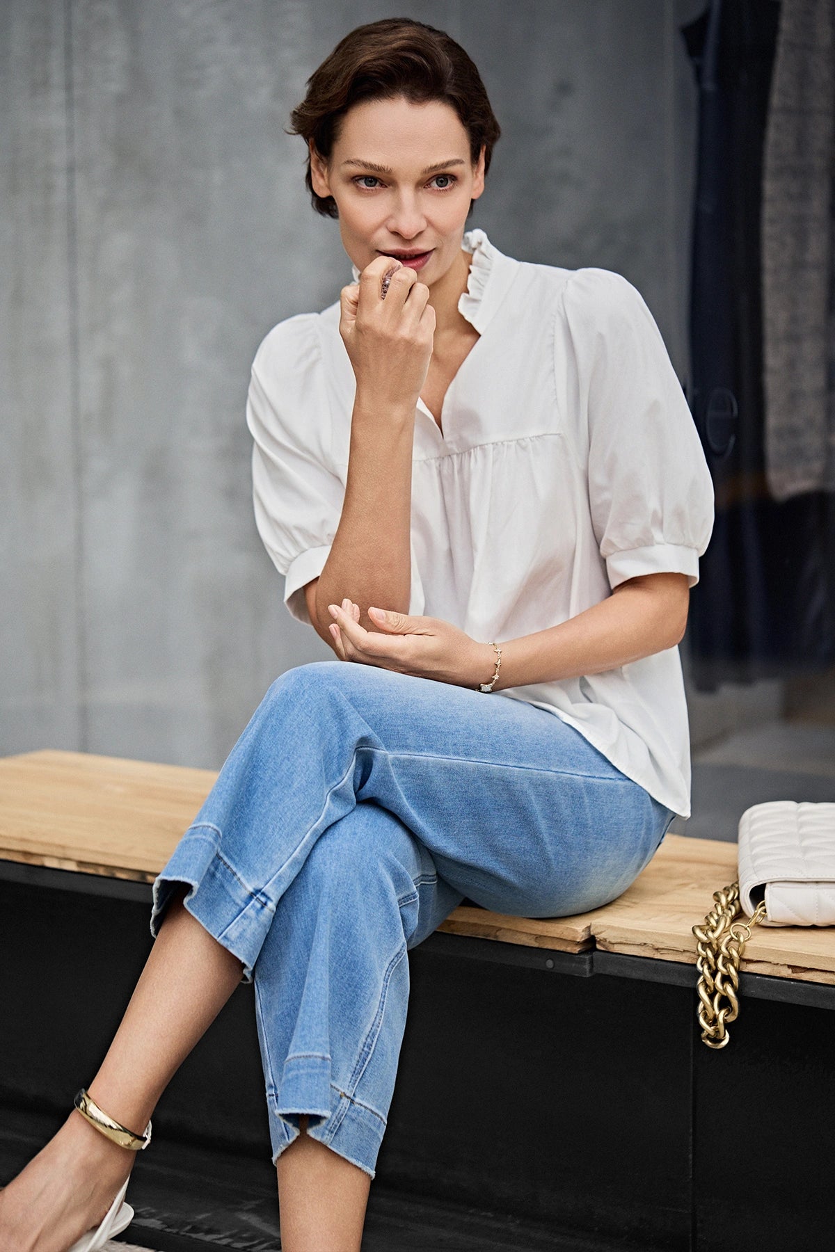 Womens Blue Cropped High Waisted Jeans | CicyBell