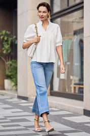 Womens Blue Cropped High Waisted Jeans | CicyBell