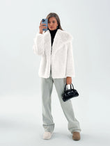 Womens White Casual Oversized Lapel Jackets | CicyBell