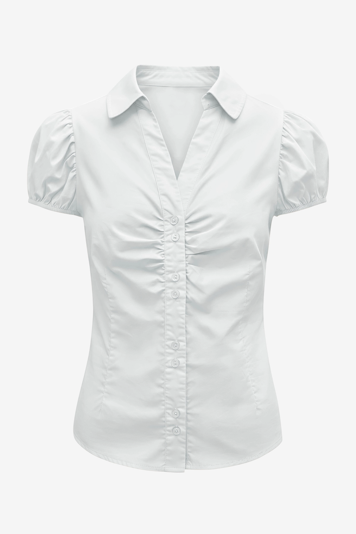 Womens White Puff Sleeve Button Down Shirts | CicyBell