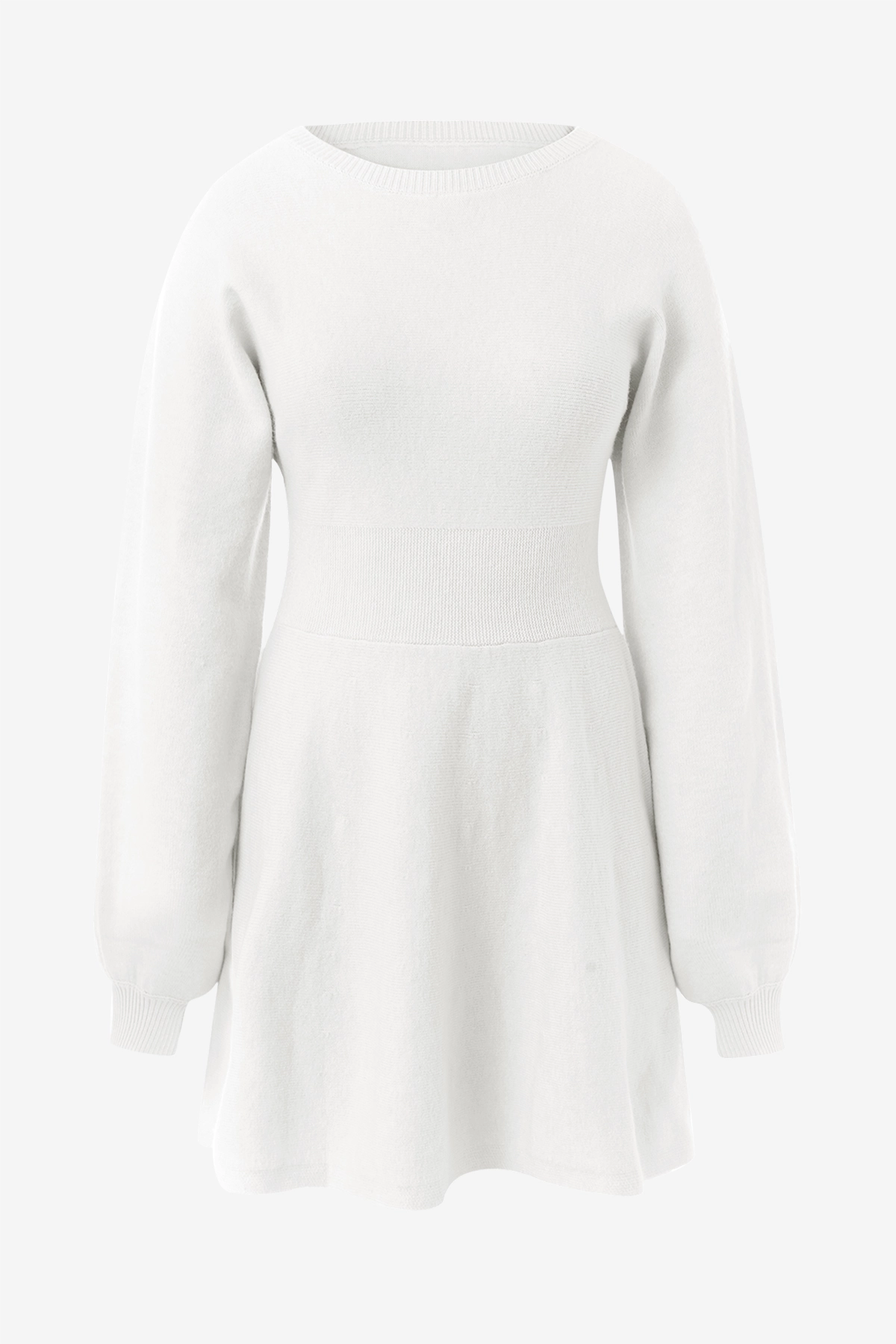 Womens White Puff Long Sleeve Sweater Dresses | CicyBell
