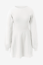 Womens White Puff Long Sleeve Sweater Dresses | CicyBell