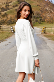 Womens White Puff Long Sleeve Sweater Dresses | CicyBell