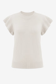 Womens White Ruffle Sleeve Cropped Sweaters | CicyBell