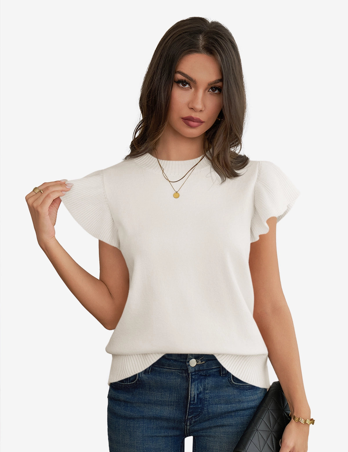 Cicy Bell Women's Ruffle Sleeve Cropped Sweater1