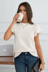 Womens White Ruffle Sleeve Cropped Sweaters | CicyBell