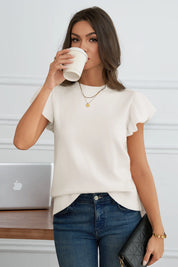 Womens White Ruffle Sleeve Cropped Sweaters | CicyBell