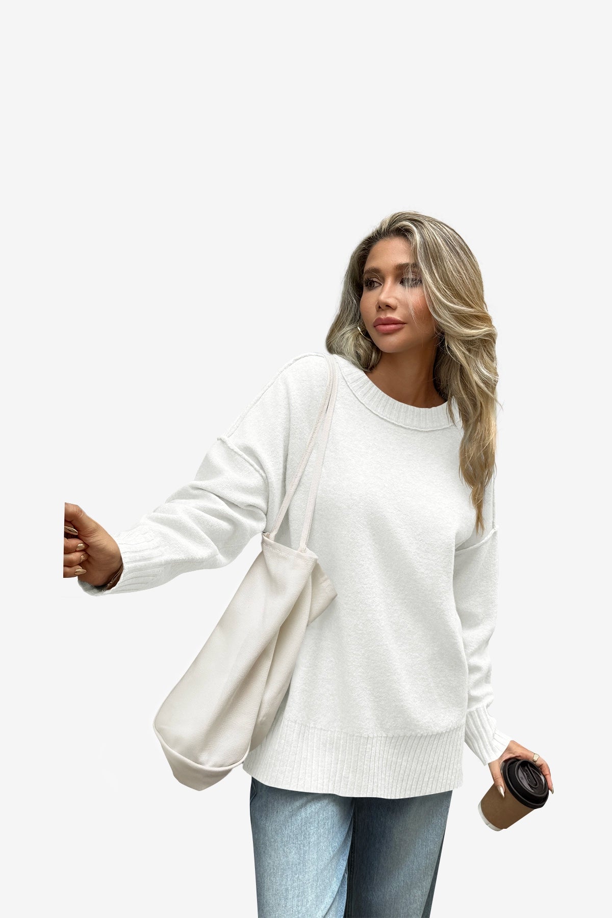 Womens White Casual Long Sleeve Sweaters | CicyBell