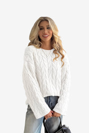 Womens White Oversized Cable Knit Sweaters | CicyBell