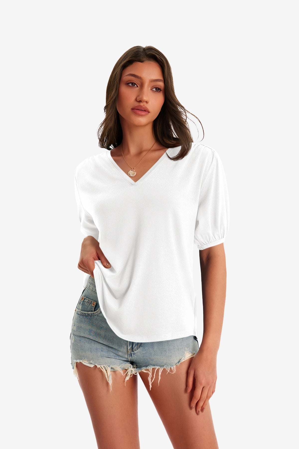 Womens White Summer Puff Short Sleeve T Shirts | CicyBell