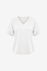 Womens White Summer Puff Short Sleeve T Shirts | CicyBell