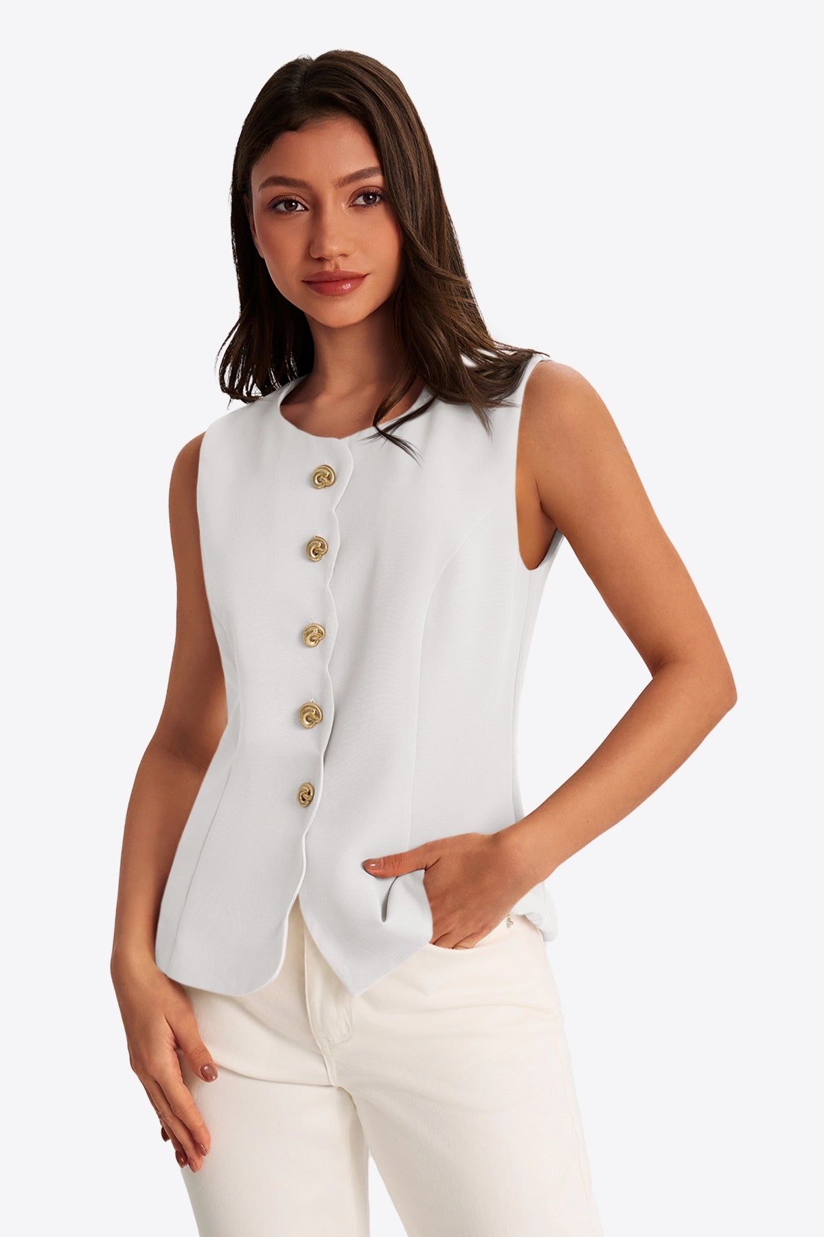 Womens White Summer Sleeveless Blazer Vests | CicyBell