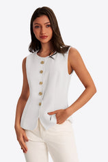 Womens White Summer Sleeveless Blazer Vests | CicyBell