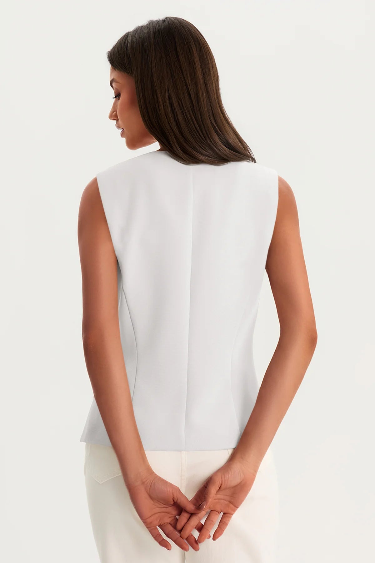 Womens White Summer Sleeveless Blazer Vests | CicyBell