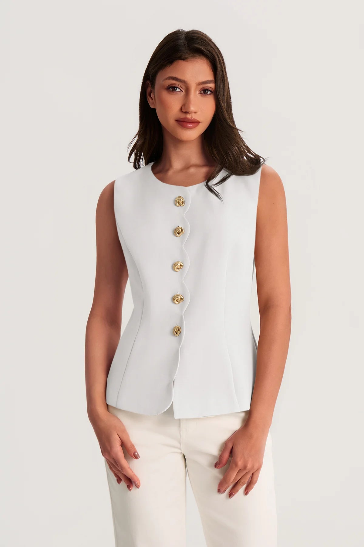 Womens White Summer Sleeveless Blazer Vests | CicyBell