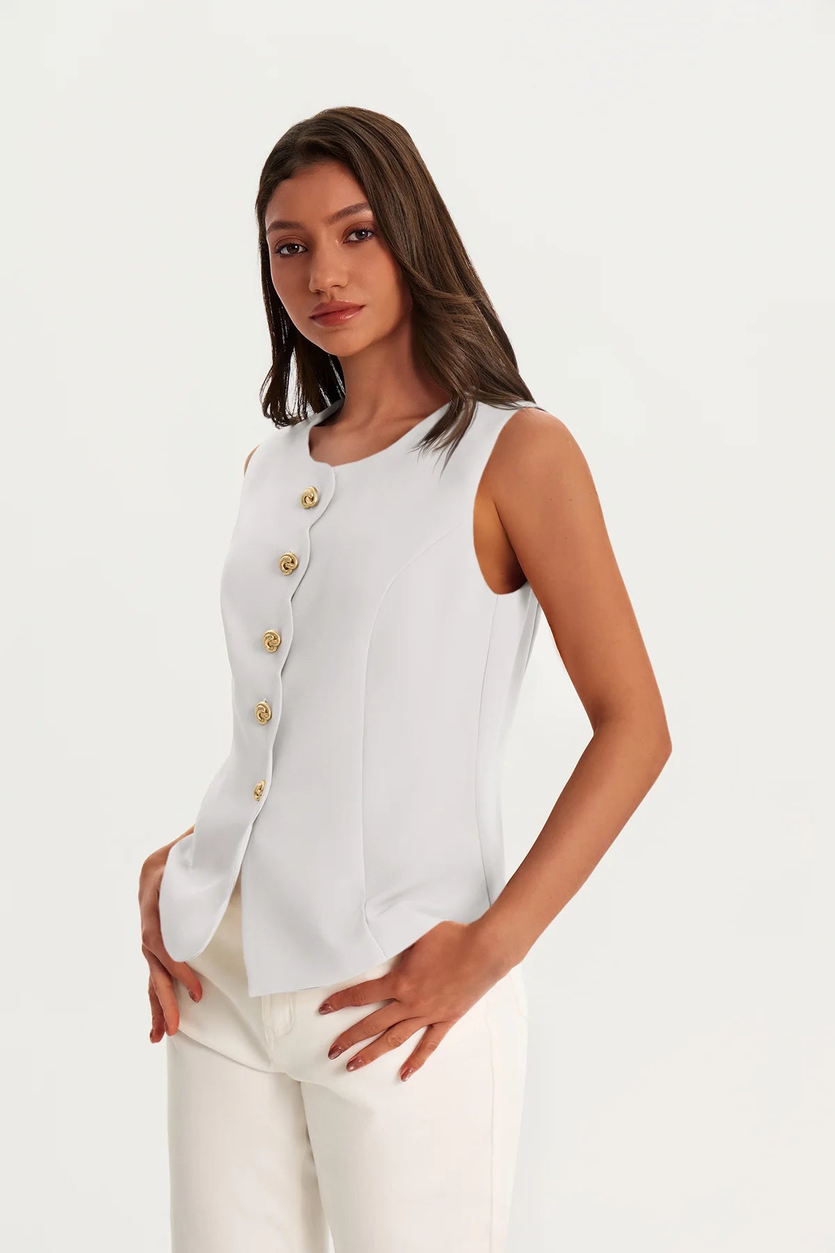 Womens White Summer Sleeveless Blazer Vests | CicyBell