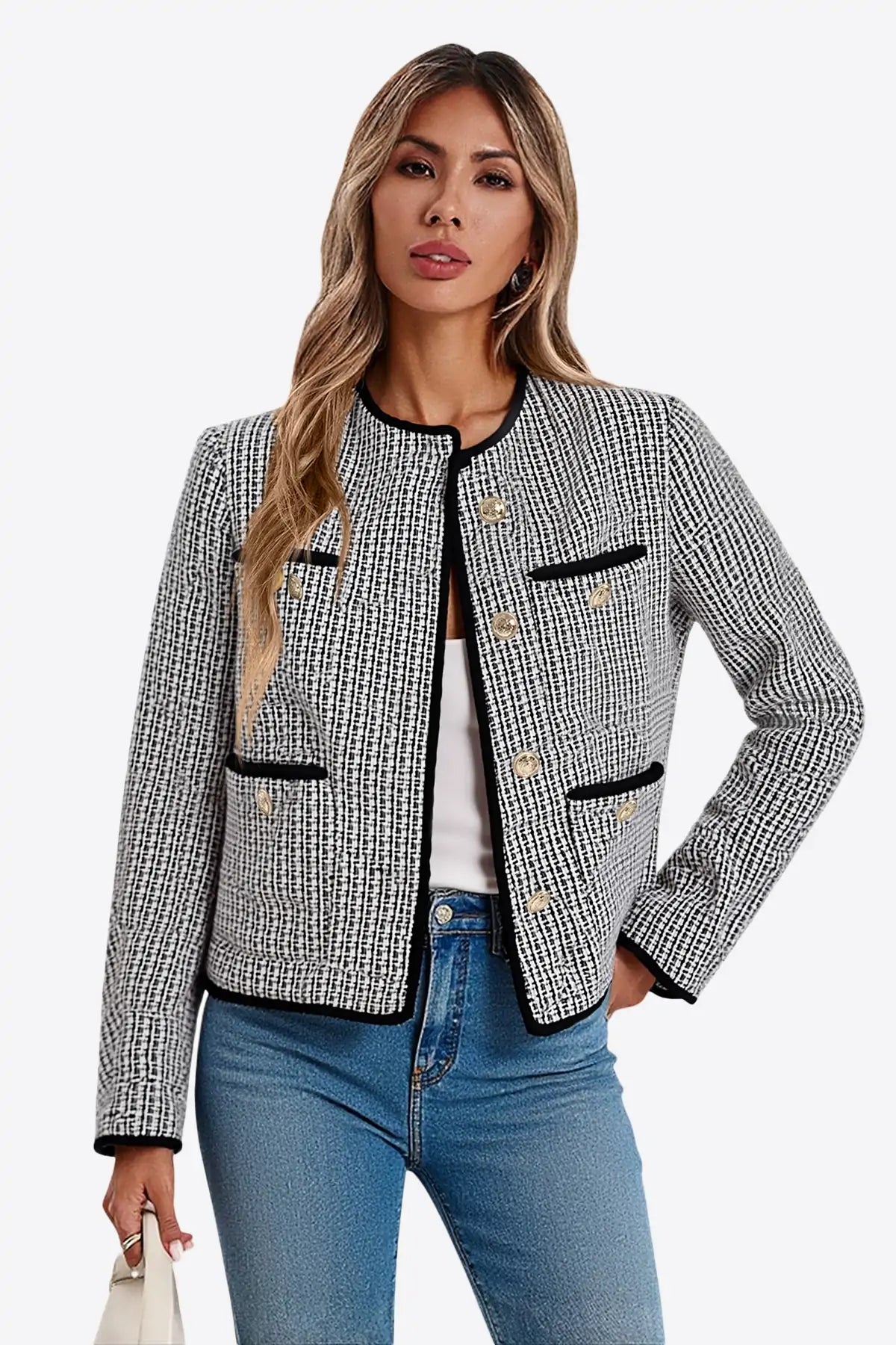 Womens White&black Cropped Jackets | CicyBell
