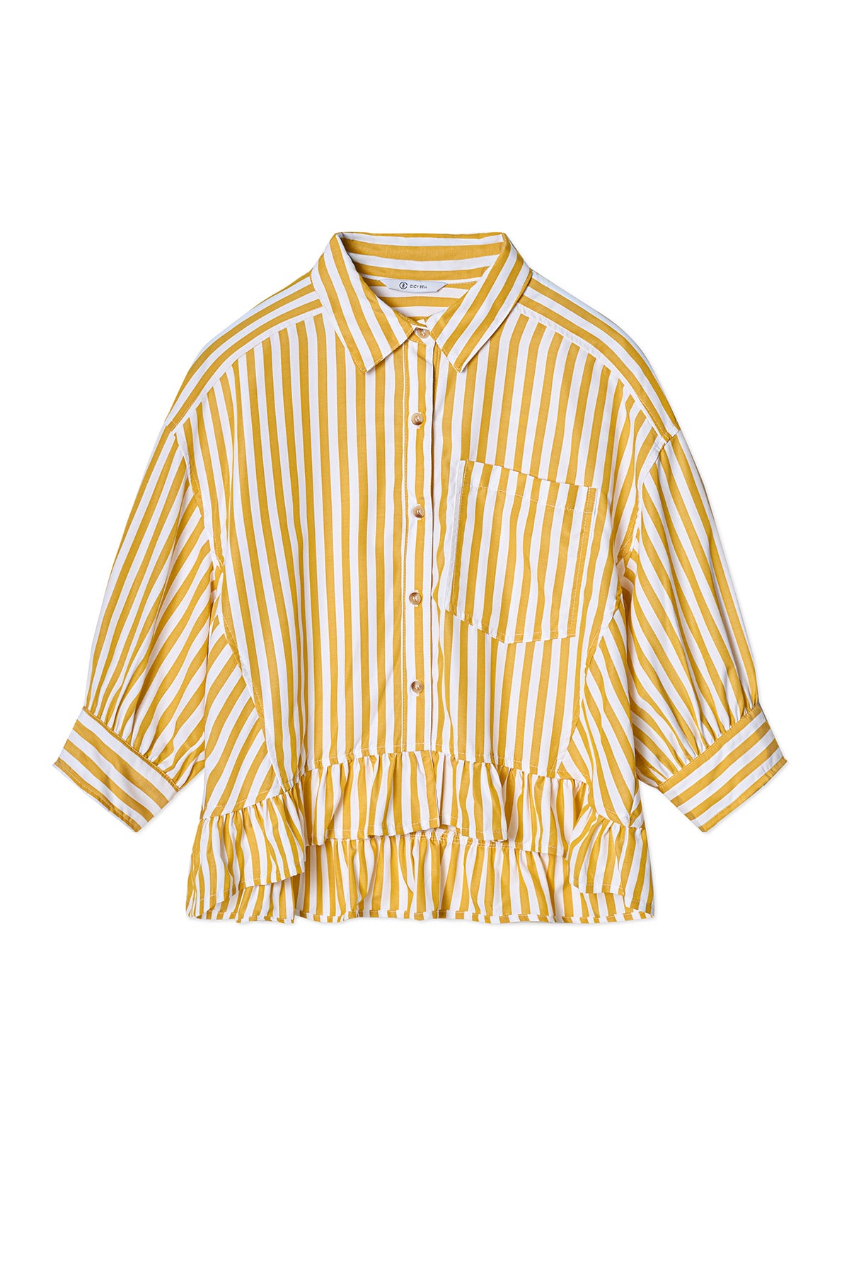 Womens Yellow Ruffle Striped Shirts | CicyBell