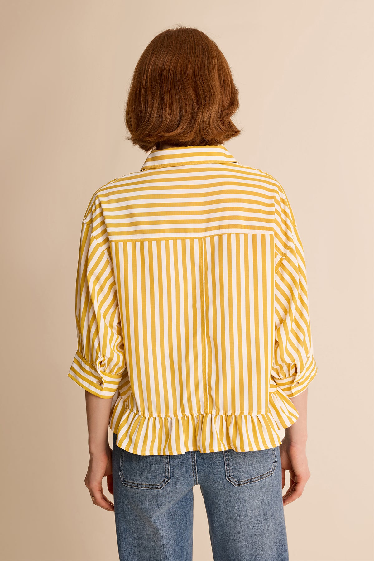 Womens Yellow Ruffle Striped Shirts | CicyBell