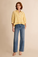 Womens Yellow Ruffle Striped Shirts | CicyBell