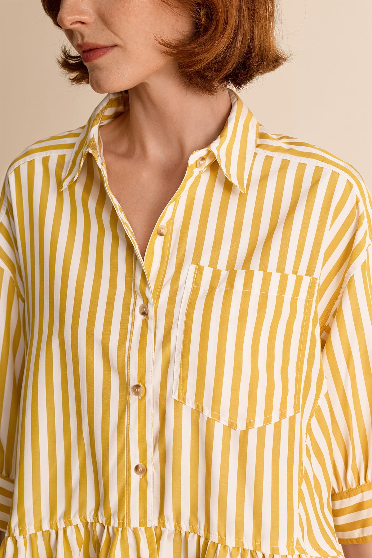 Womens Yellow Ruffle Striped Shirts | CicyBell