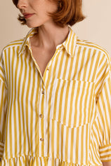 Womens Yellow Ruffle Striped Shirts | CicyBell