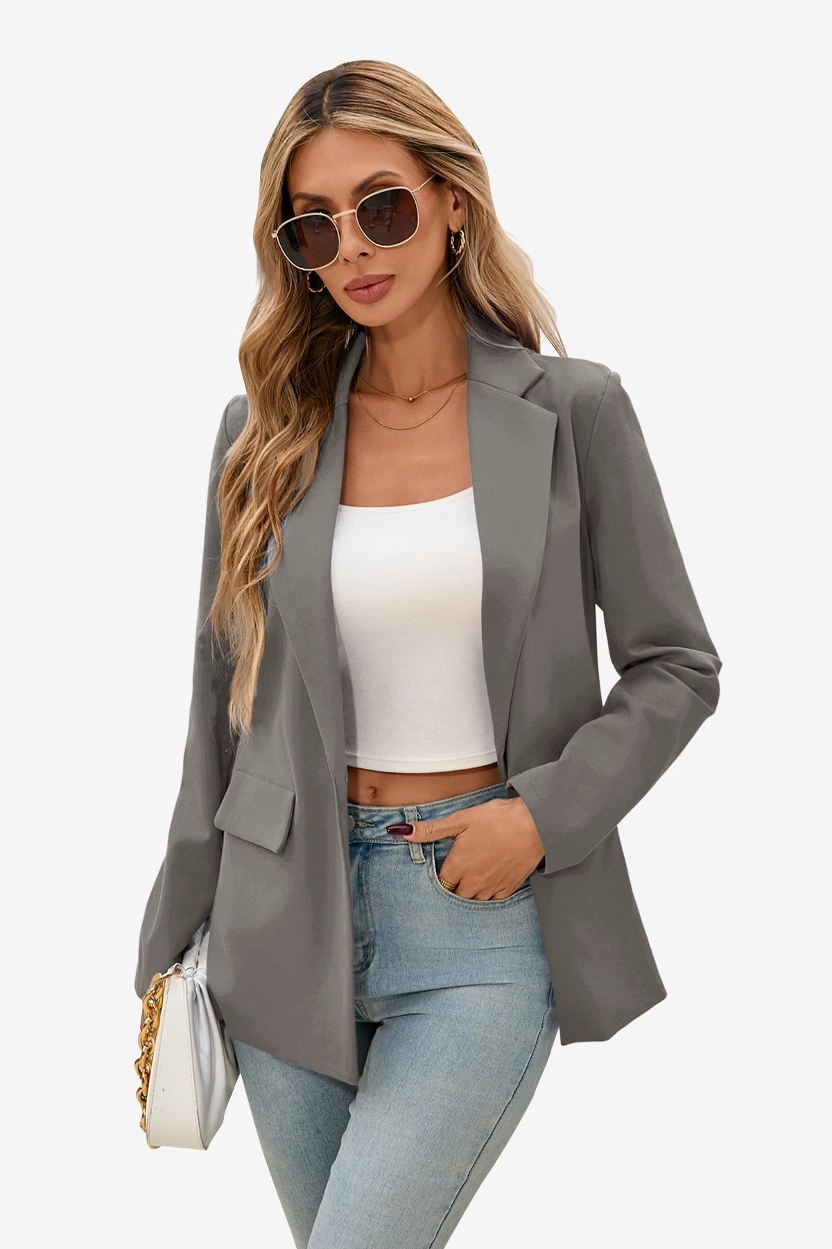 Cicy Bell Womens Dark Grey Button Knit Blazer