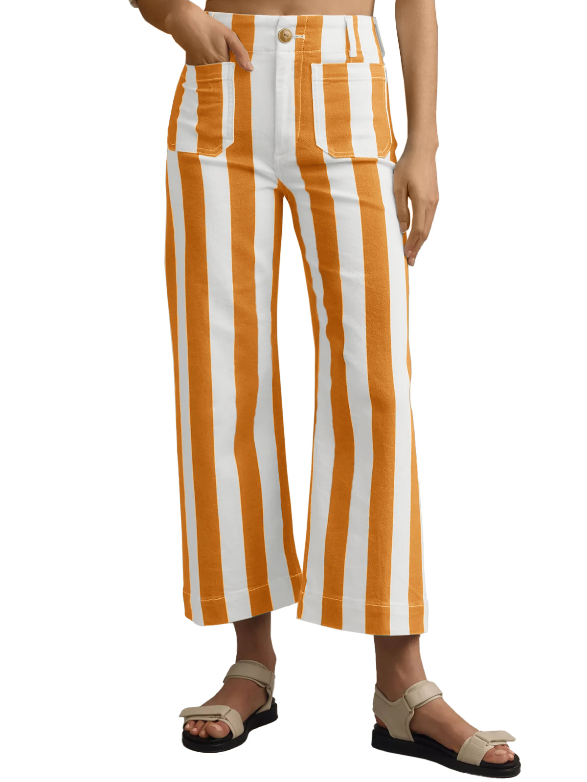 Womens Orange Striped Wide Leg Jeans | CicyBell