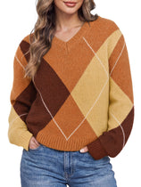 Womens V Neck Argyle Sweaters | CicyBell