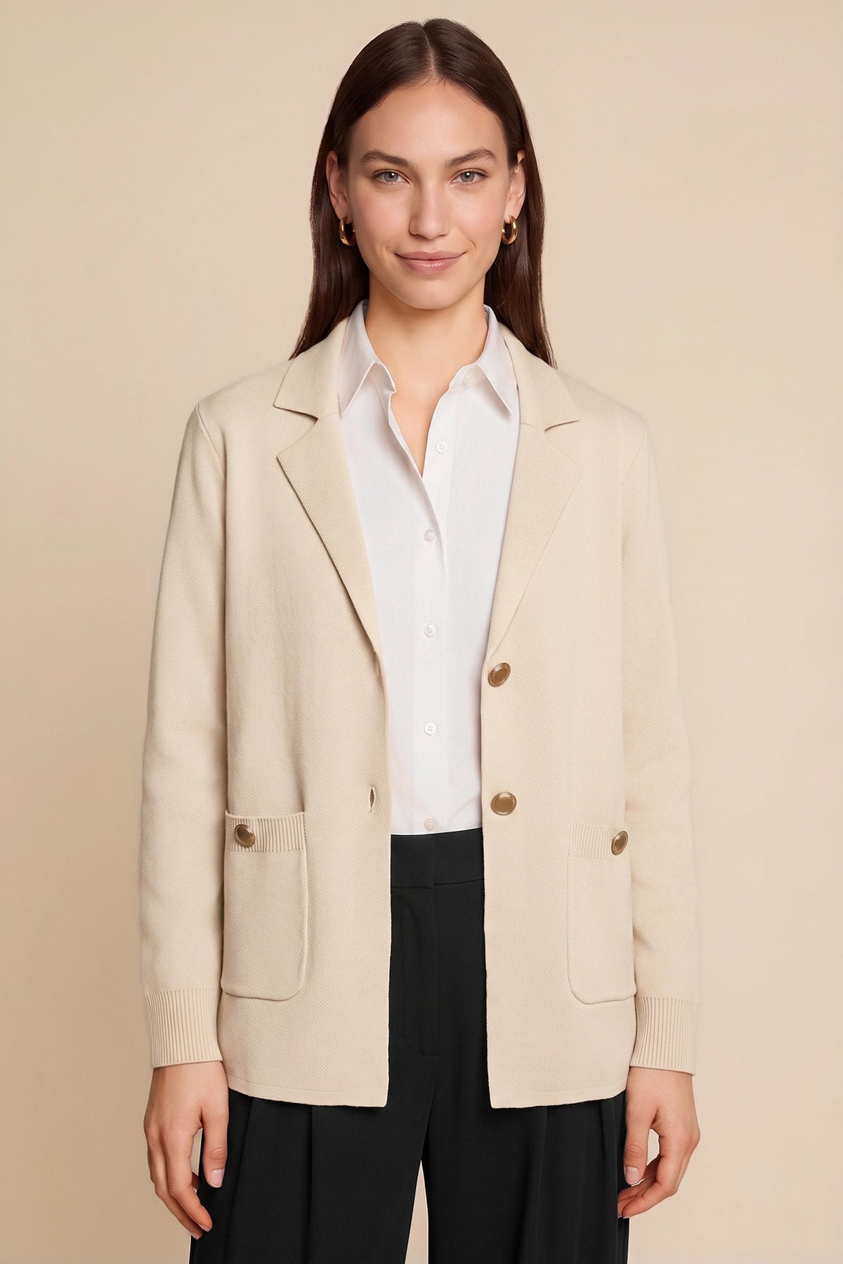 Womens Apricot Long Sleeve Sweater Blazer | CicyBell