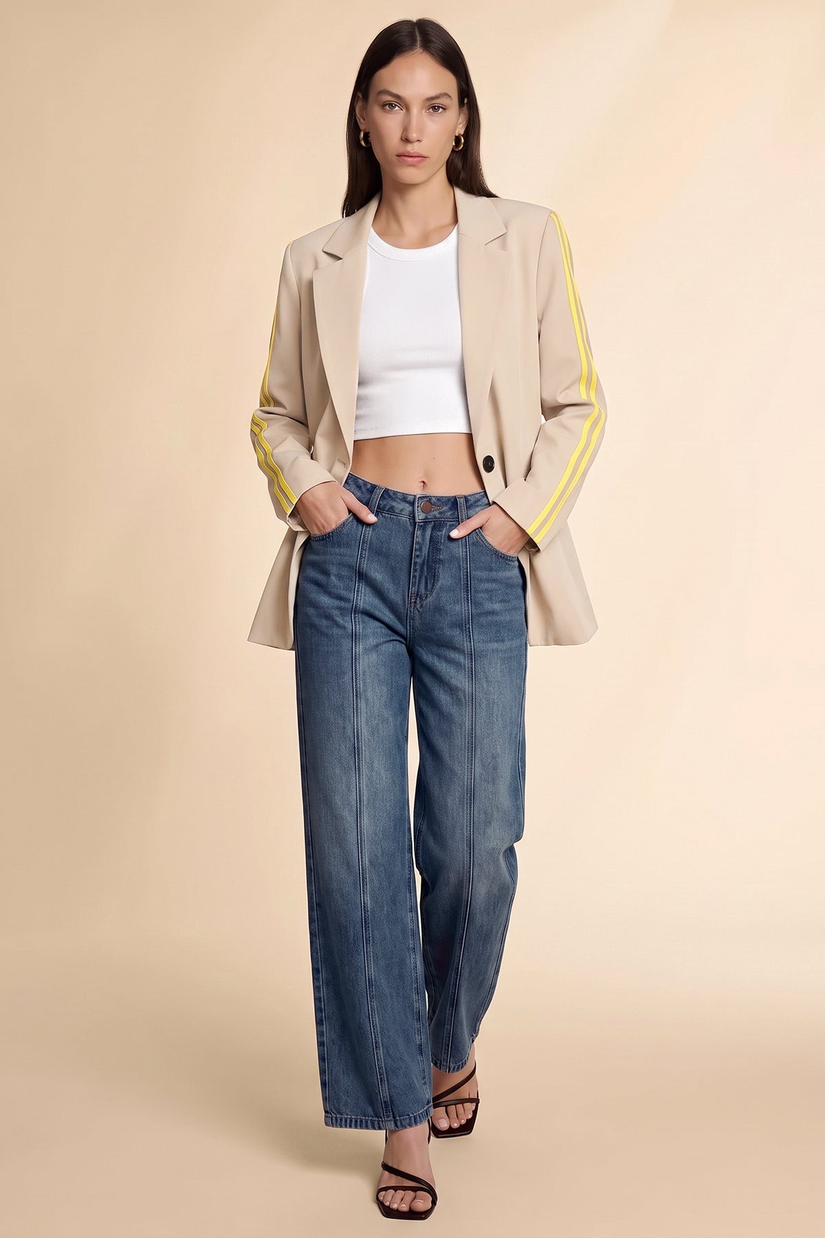 Womens Apricot Color Block Blazer| CicyBell