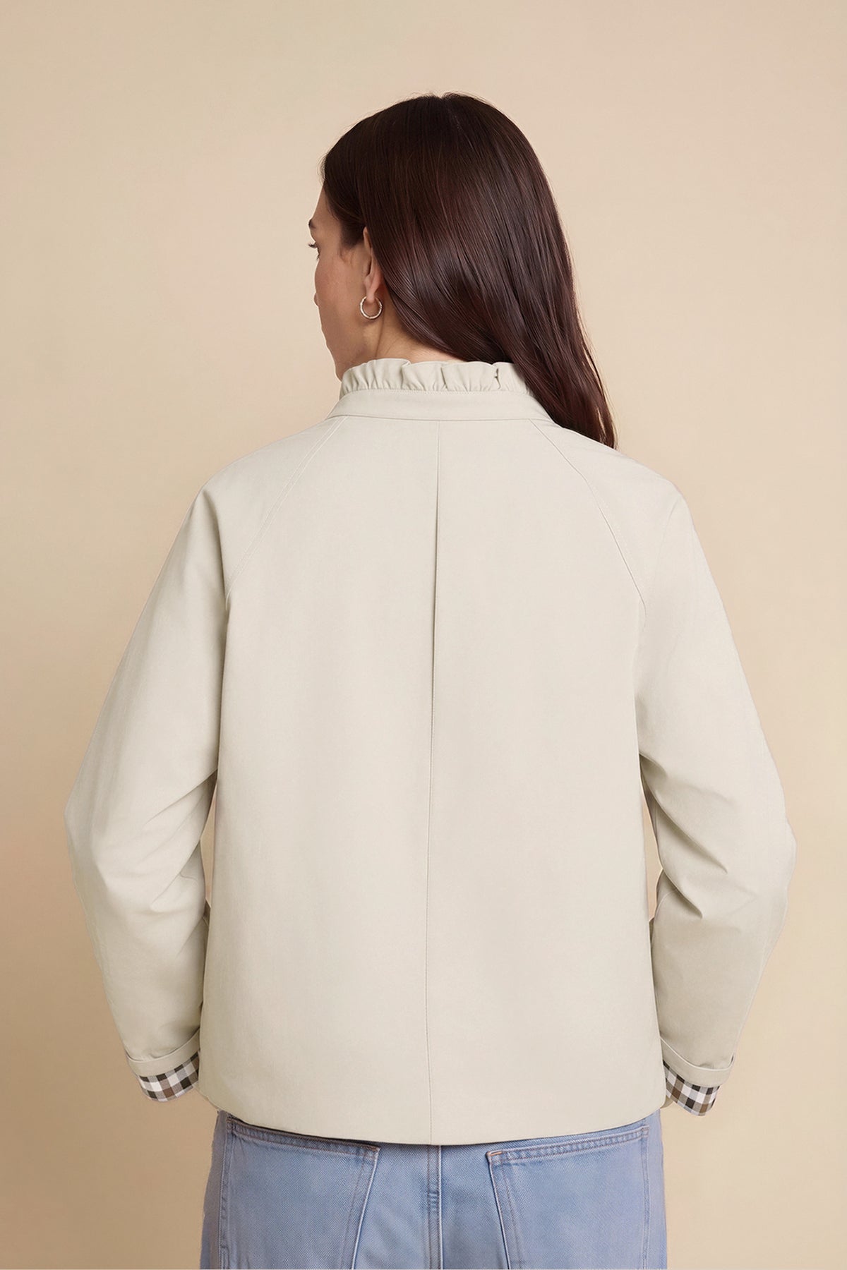 Womens Apricot Ruffle Short Trench Coat | CicyBell