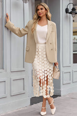 Cicy Bell Womens Apricot Hollow Out Fringe Hem Maxi Skirts