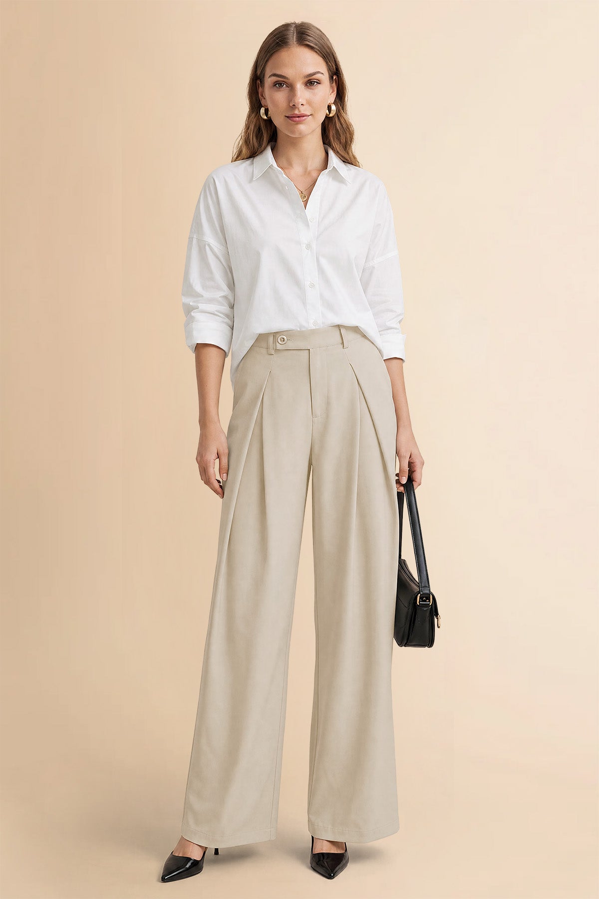 Womens Apricot Wide Leg Dressy Pants | CicyBell