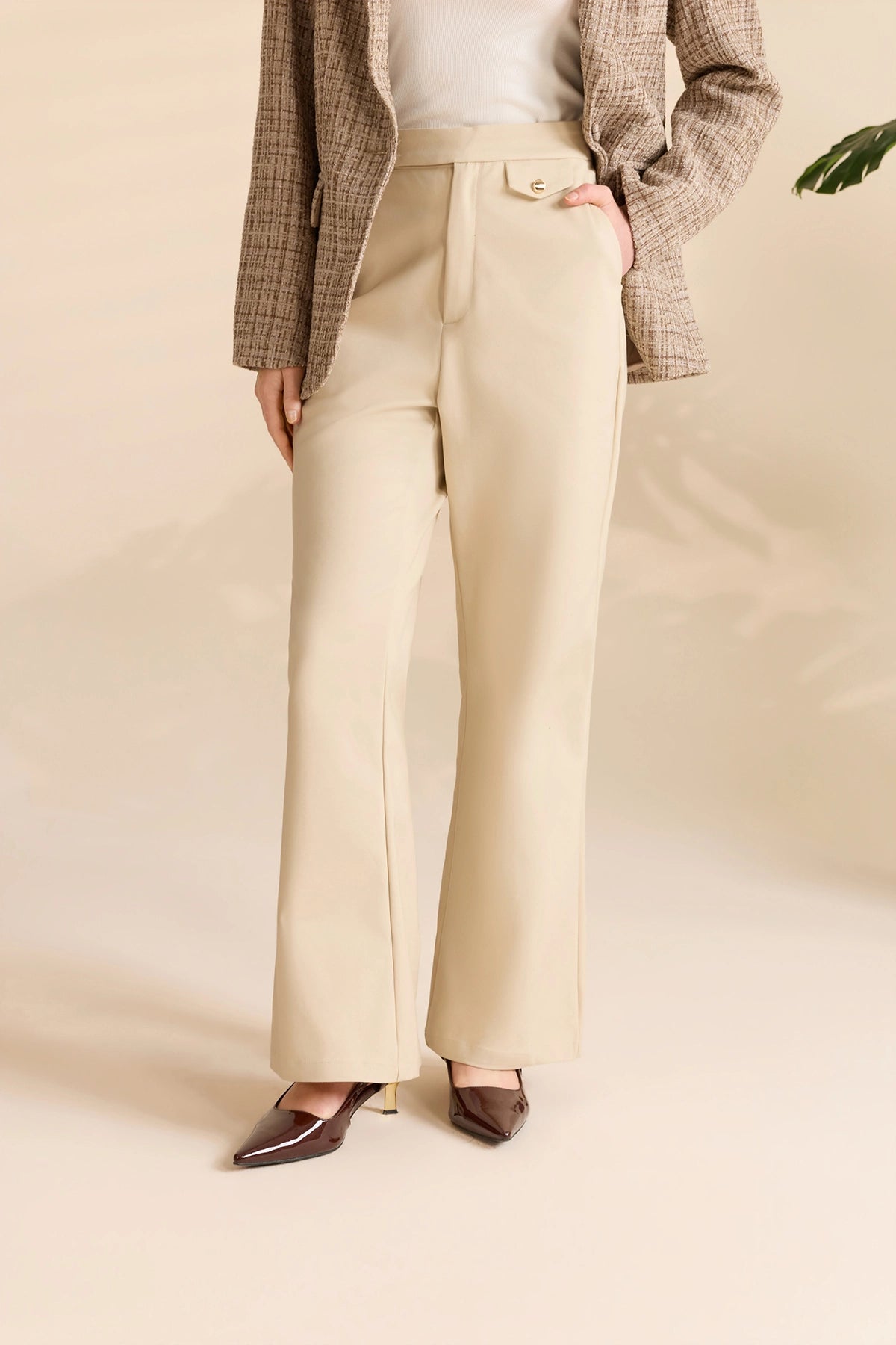 Womens Apricot Flared Dress Pants | CicyBell