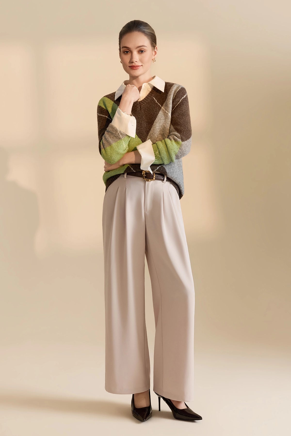 Womens Apricot Business Wide Leg Dress Pants | CicyBell