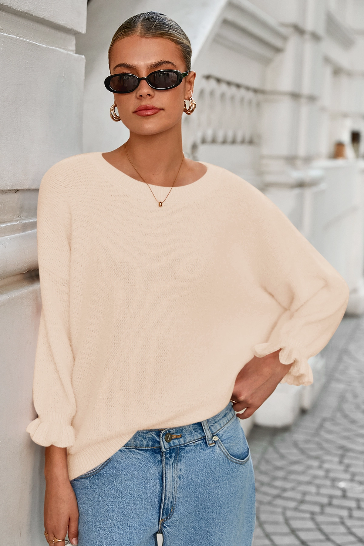 Cicy Bell Womens Apricot Ruffle Sweaters