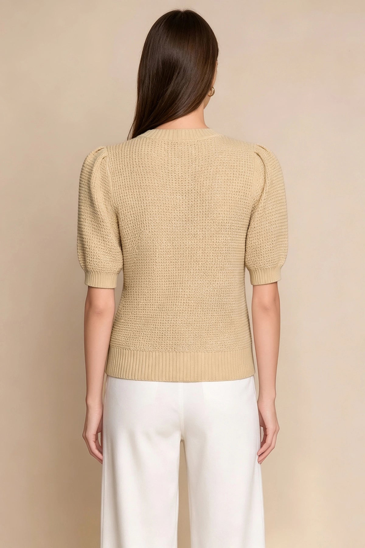 Womens Apricot Puff Short Sleeve Sweaters Tops | CicyBell