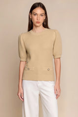 Womens Apricot Puff Short Sleeve Sweaters Tops | CicyBell