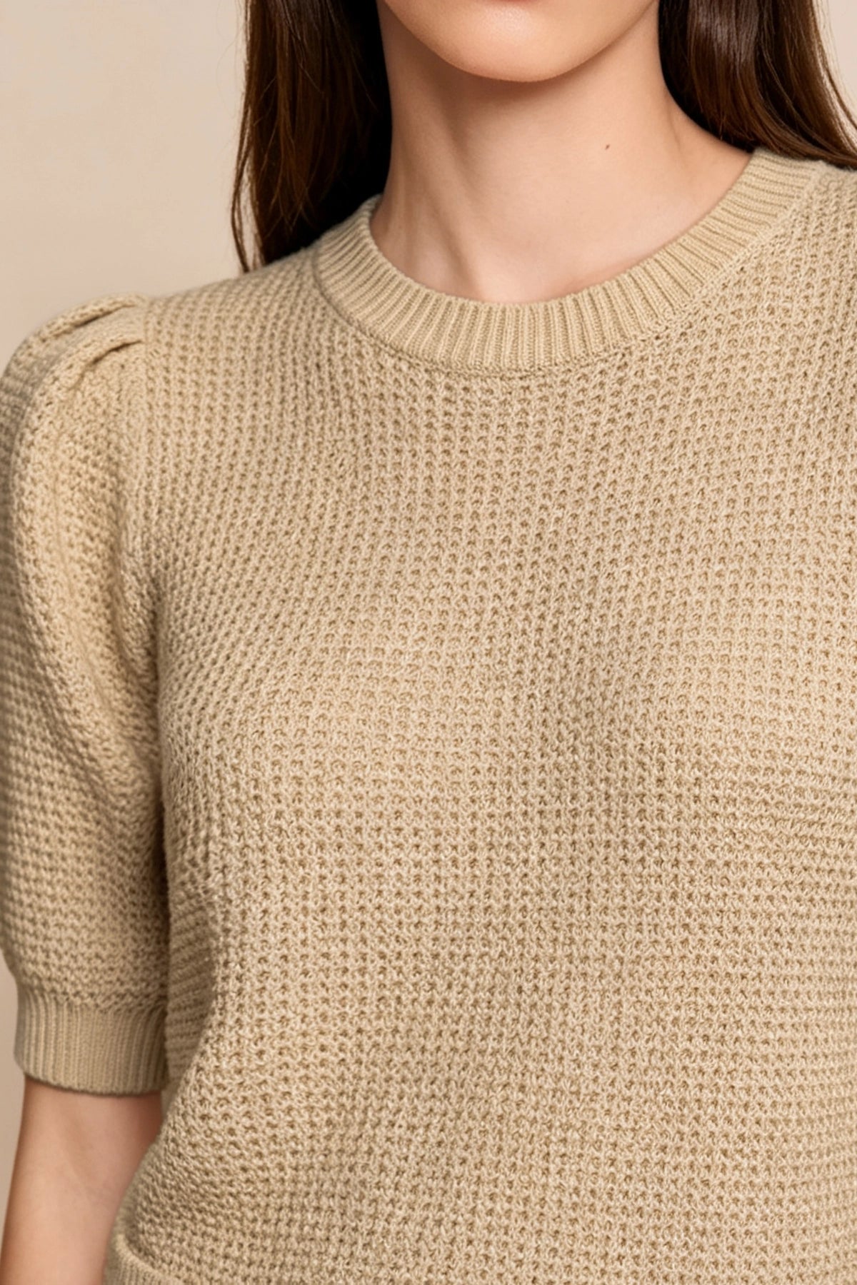 Womens Apricot Puff Short Sleeve Sweaters Tops | CicyBell